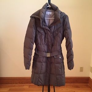 BRAND NEW Calvin Klein Gray Long Hooded Parka, XS!